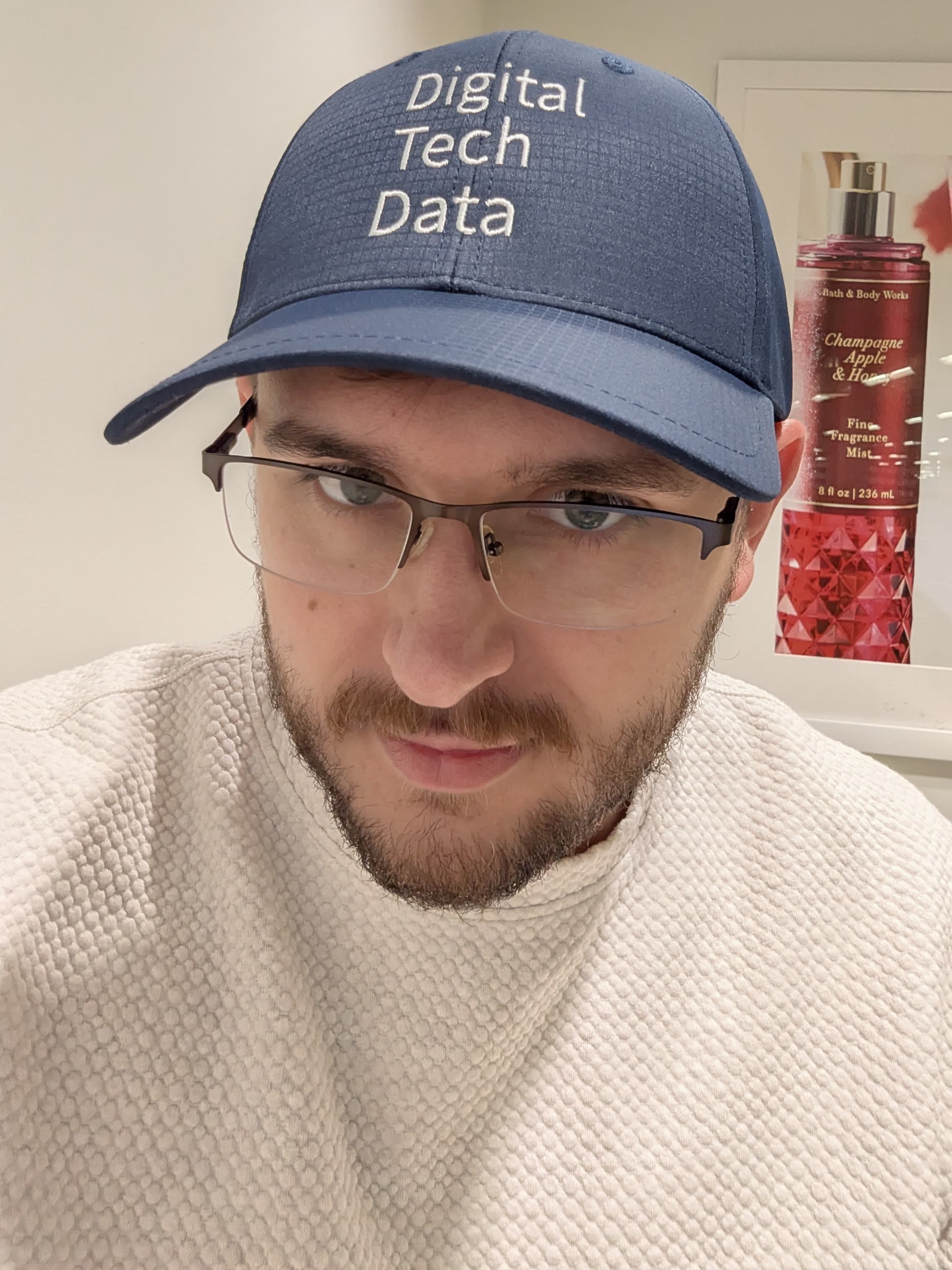 Me wearing my Digital Tech Data hat at work at Bath & Body Works